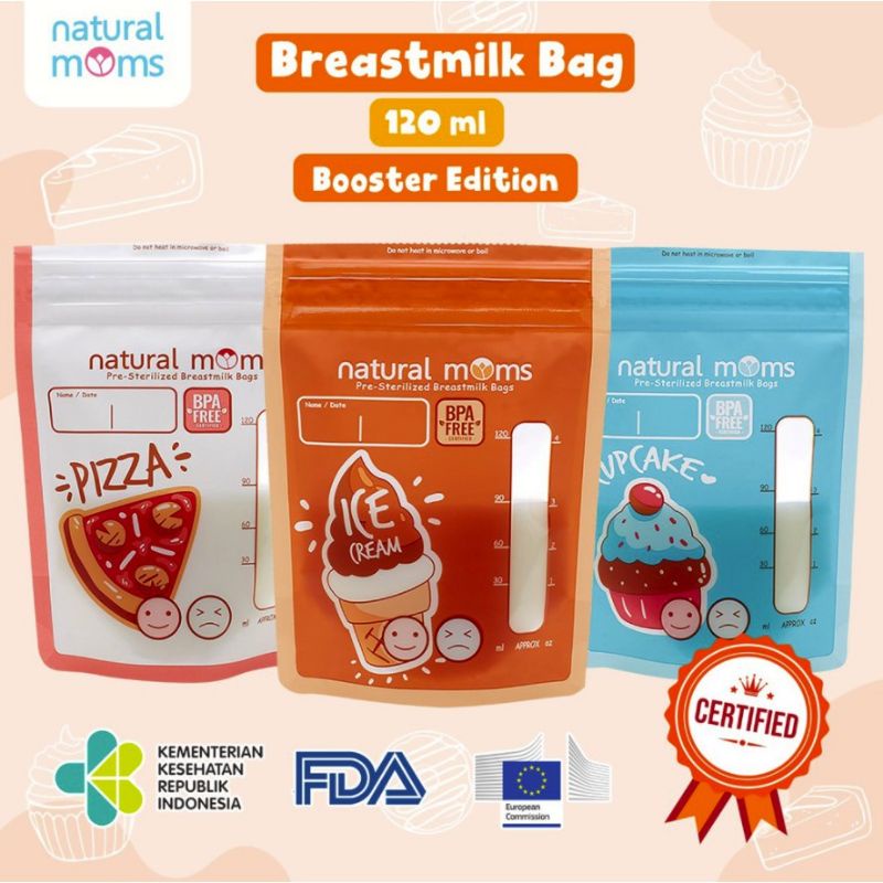 Natural Moms Breast  Milk Storage Bag 120ml New Edition Kantong Asi 3in1