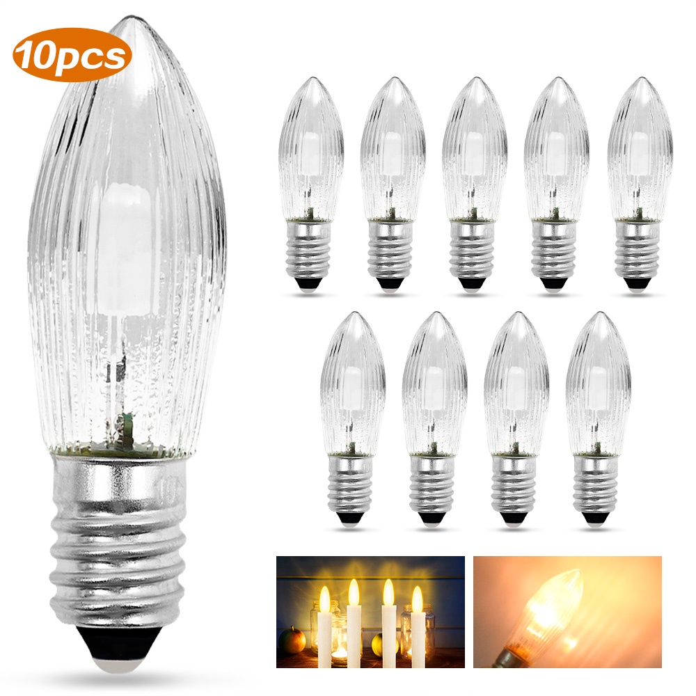 10pcs Bohlam Lampu Led E10 3w Pengganti 12v 14v 34v Bahan Kaca Hangat
