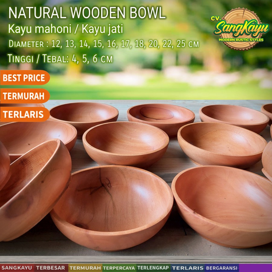 SangKayu Mangkok Kayu Besar Kecil 16-20 cm Mangkok Kayu Jati Cangkir Kayu Salad