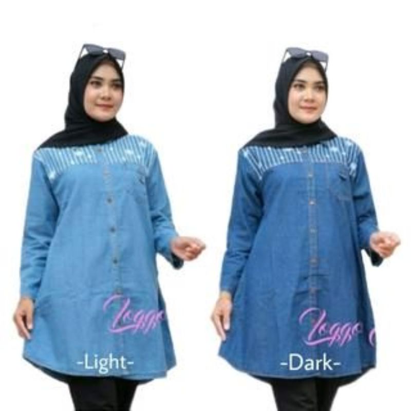 Tunik jeans wanita dewasa/ Tunik jeans kekinian LD 100 LD 110