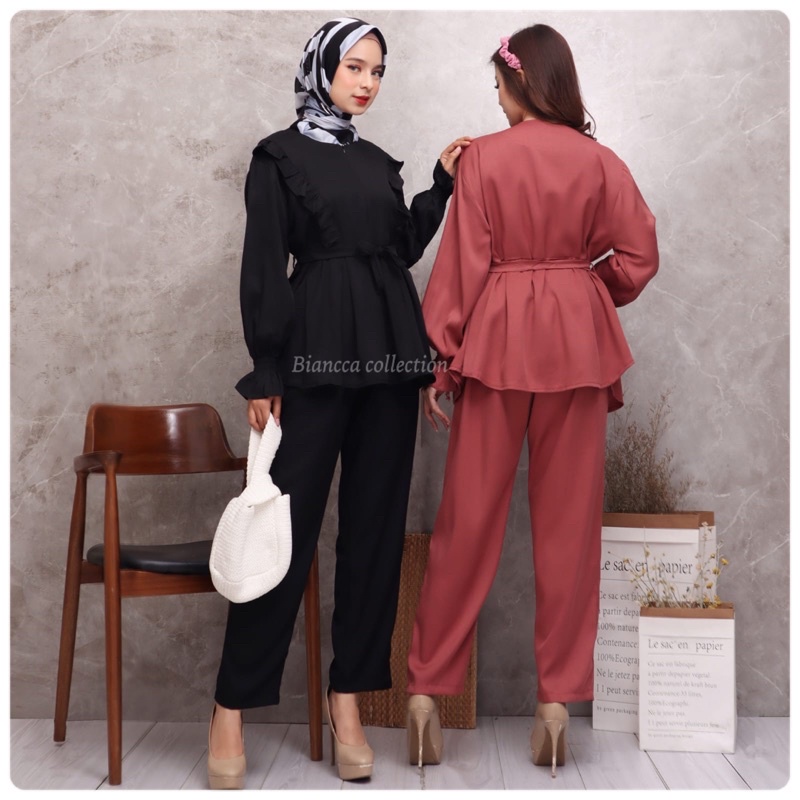 BELLA SET ONE SET SETCEL WANITA IMPORT SETELAN SHAKILA SLETING BUSUI/BUMIL MUSLIM ONE SET