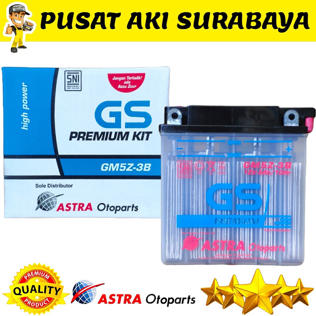 PRODUK BARU AKI GS ASTRA GM5Z 12 VOLT 5 AMPER UNTUK SEPEDA MOTOR JUPITER Z MX 135 MEGAPRO PRIMUS MTX5AL YB5LB YT7C