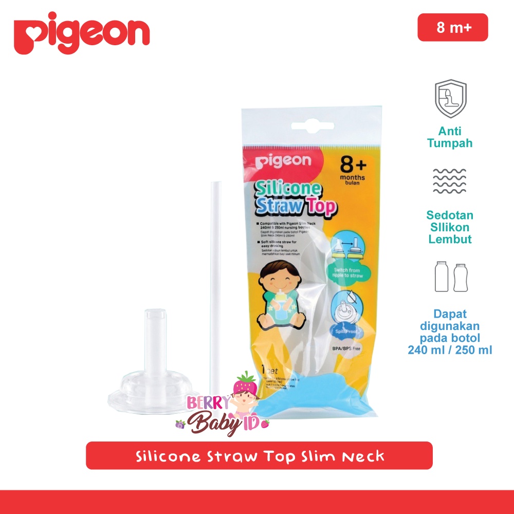 Pigeon Silicone Straw Top Slim Neck Sedotan Botol Susu Bayi 8m+ Berry Mart