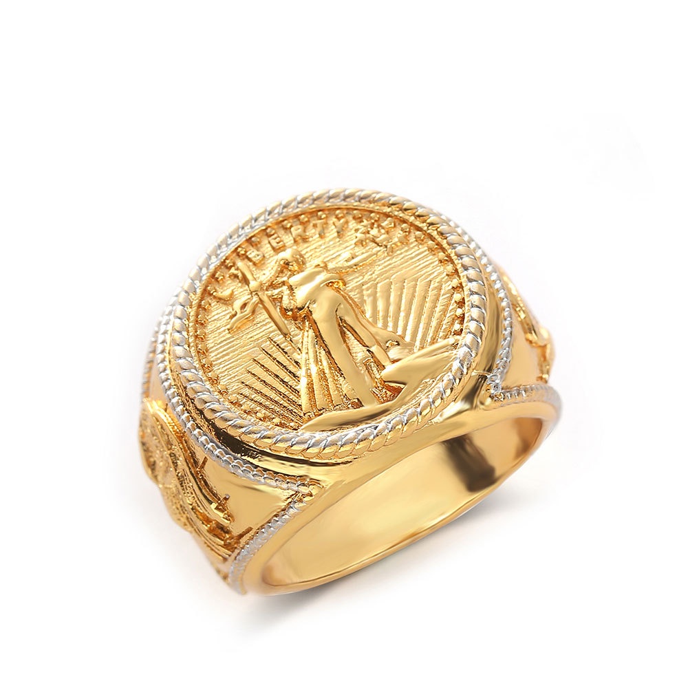 Cincin Emas Emas Asli Kadar 375Desain Koin Elang Ganda Gaya Bangkok Untuk Aksesoris Perhiasan Pria