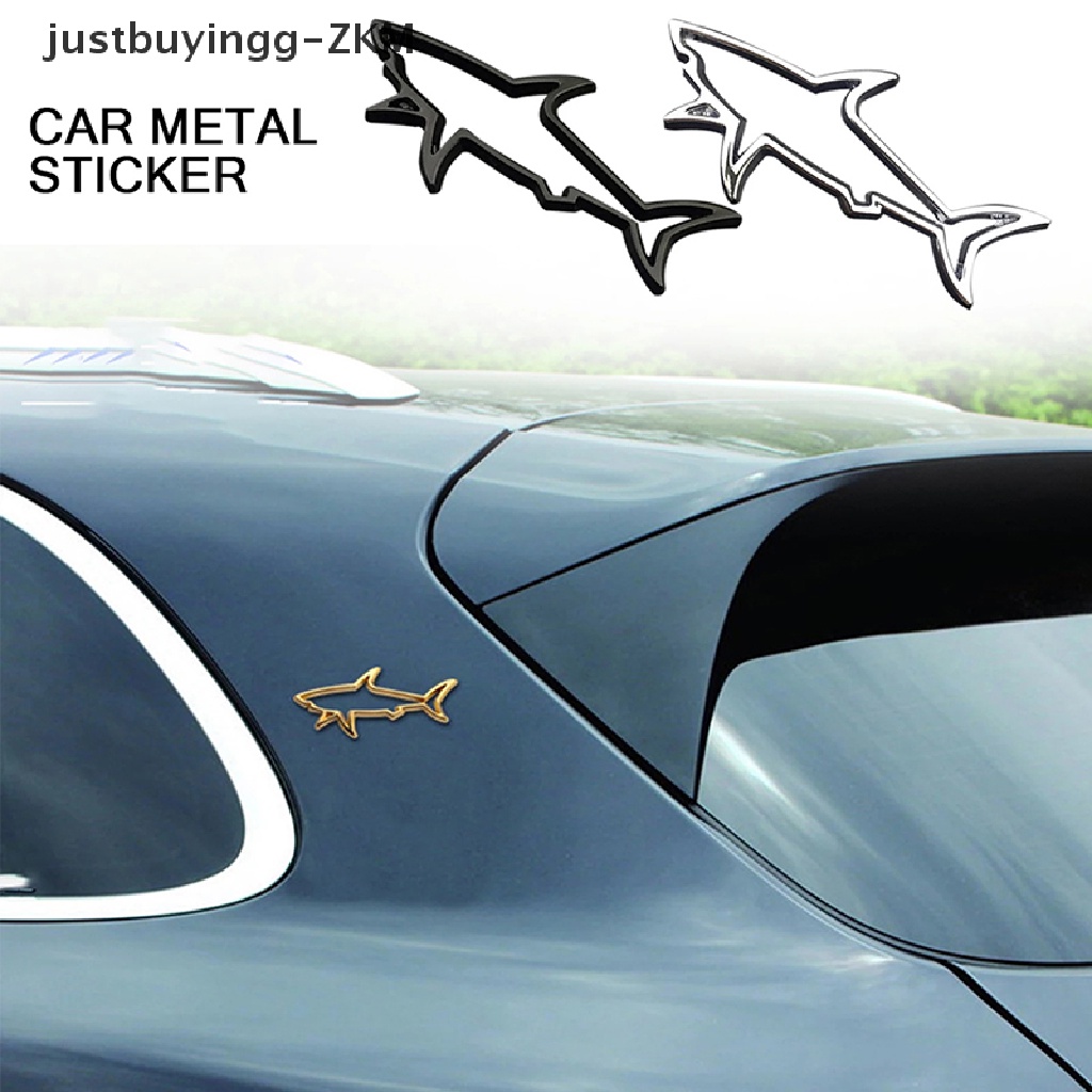 Stiker Emblem 3D Bentuk Ikan Hiu Hollow Bahan Metal Untuk Aksesoris Mobil