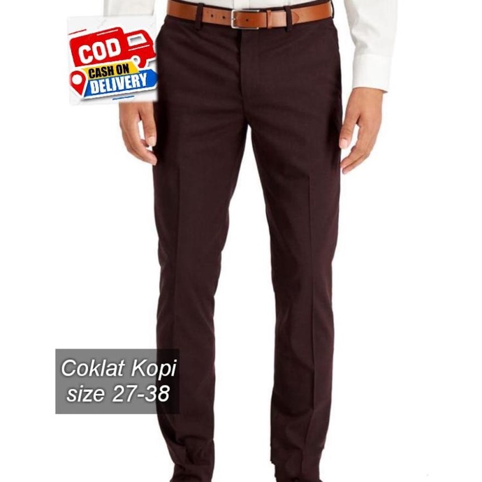 Celana kantor kerja pria formal slimfit bahan dasar kain warna coklat TERMURAH DAN TERLARIS