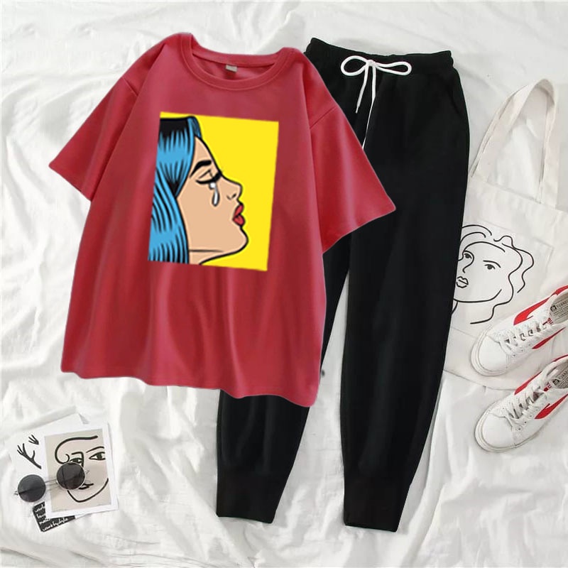 Stelan Kaos Wanita Murah + Celana - CRY GIRL