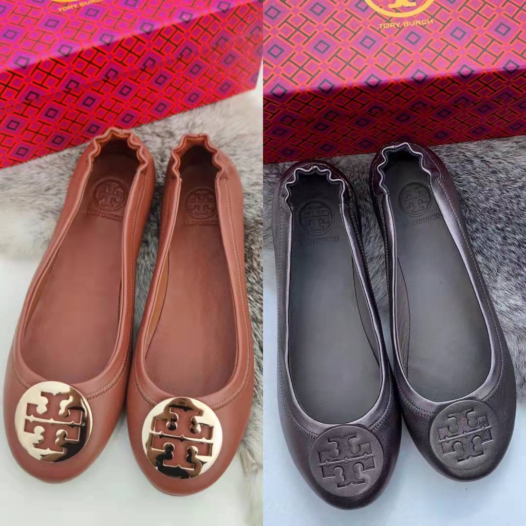[Instant/Same Day]STB02-08   TORY BURCH  Sheepskin Double T LOGO Flat Ballet Shoes Women's Shoes   xie   STB01-13