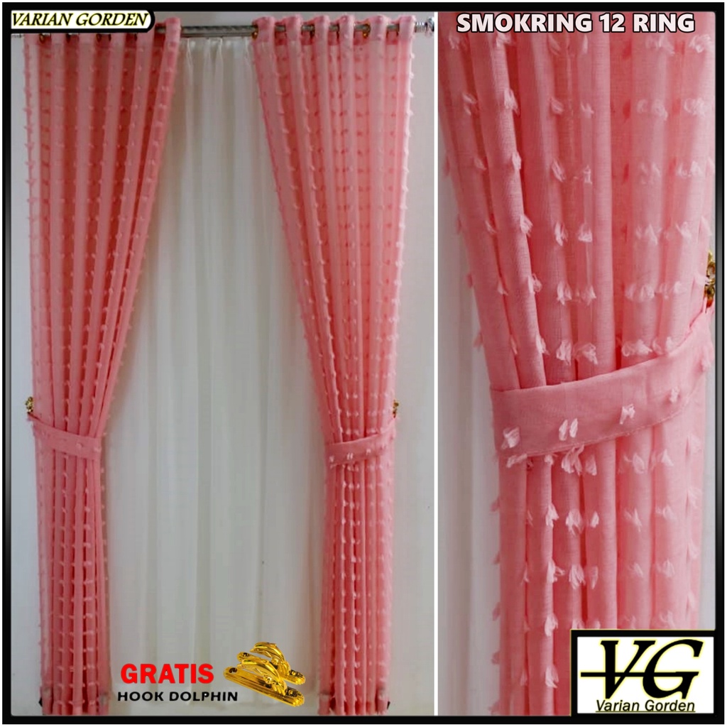 Gorden Minimalis Jendela kamar Bahan Vitrase Polos Warna Pink 12 Ring Smokring Ukuran L135xT200