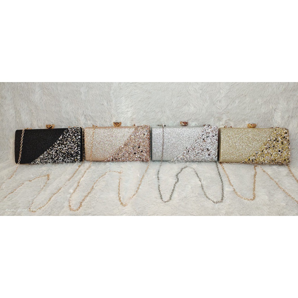 BJ29646 - BLACK/GOLD/PINK/SILVER - TAS PESTA CLUTCH SLEMPANG TALI RANTAI WANITA FASHION IMPORT MODIS ELEGAN TERMURAH TERLARIS TERBARU BAGSTORE JAKARTA TAS BATAM JT9646 GT1942 BQ3618