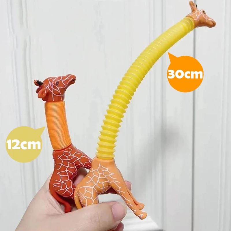 Children Funny Retractable Giraffe Pop Tubes Toys / Cartoon Animals Stretching Spring Tube Toy /Kids Stress Relief Sensory Learning Puzzle Toy