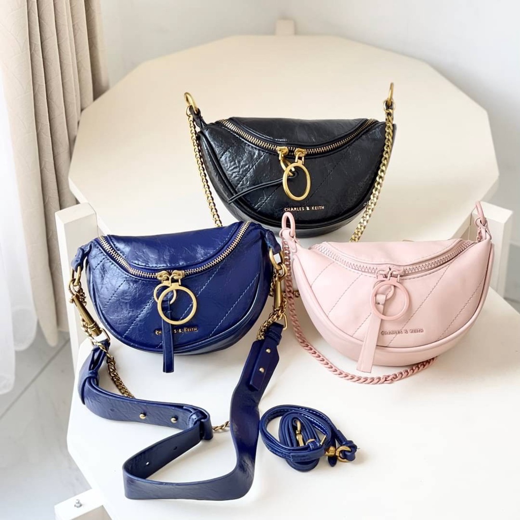 CK Wrinkled-Effect Half-Moon Crossbody Bag Fashion Import Wanita (C819)
