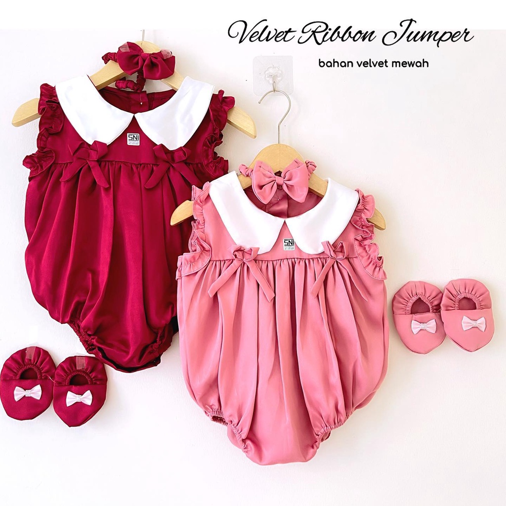 HAMPERS LAHIRAN MANDY VELVET Jumper Baju Sepatu Bandana bayi Anak perempuan gift set lahiran Kado Lucu Murah Terlaris SAKURA