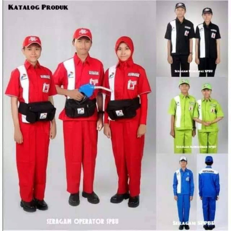 seragam SPBU pertamina pasti pas baju+celana, operator, pengawas, officeboy