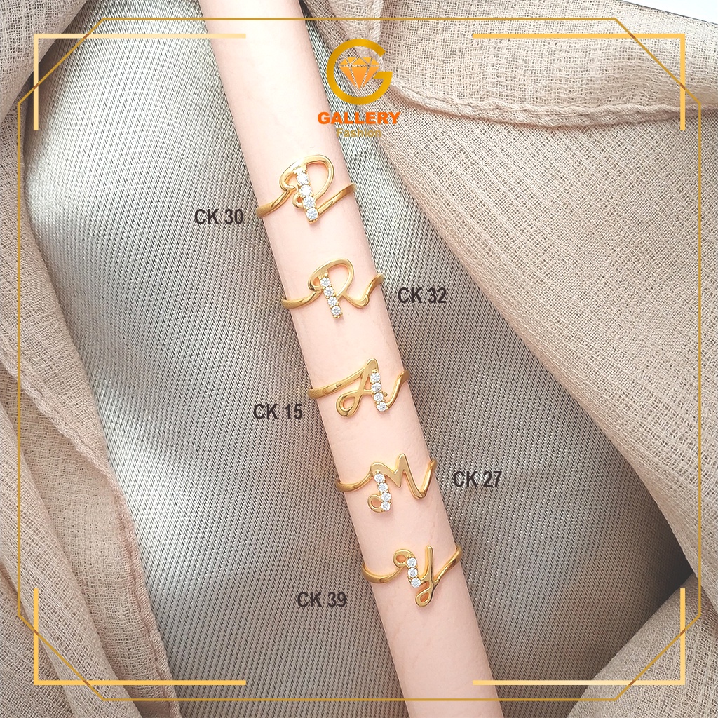 CINCIN MOTIF HURUF CINCIN WANITA LUCU ALPHABET SERIES INISIAL NAMA BAHAN EMAS ASLI KADAR 375 ATAU 8 