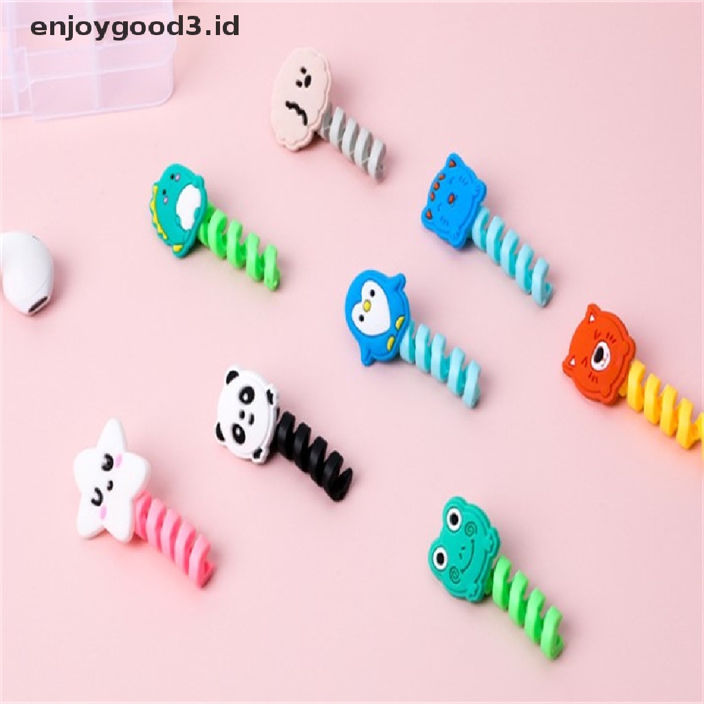 (Rready Stock) Pelindung Kabel Charger USB Bentuk Spiral Bahan Silikon Motif Kartun (ID)