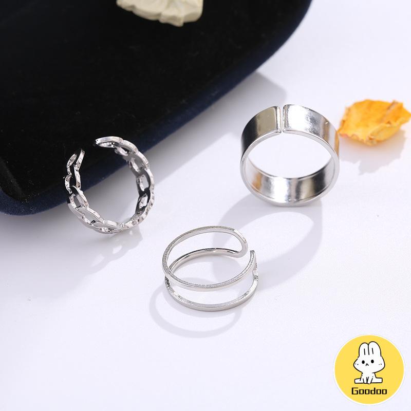 3 Pcs / set INS Cincin Korea Silver Gaya Punk Cincin Pria Untuk Wanita Ring Jewelry -Doo