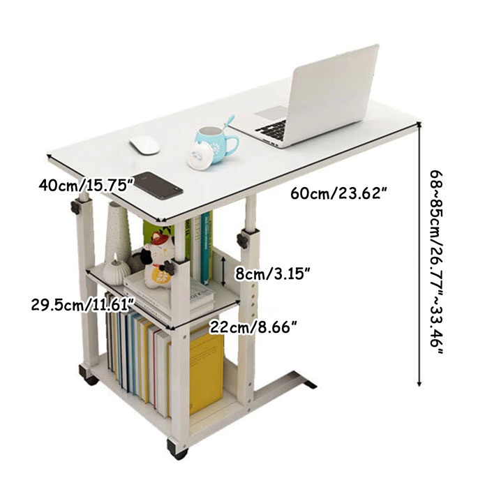 Meja Portabel 2 Rak Estetik Murah  / Meja Rak Laptop Adjustable Portable Desk with 2 Rack