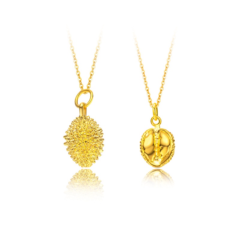 Goldkingdom Perhiasan Fashion 24K Bangkok Aksesoris Ready Stock Lapis Emas Asli Kadar 375 Menjaga Hidup Anda Durian Liontin Kalung Wanita Rantai Klavikula