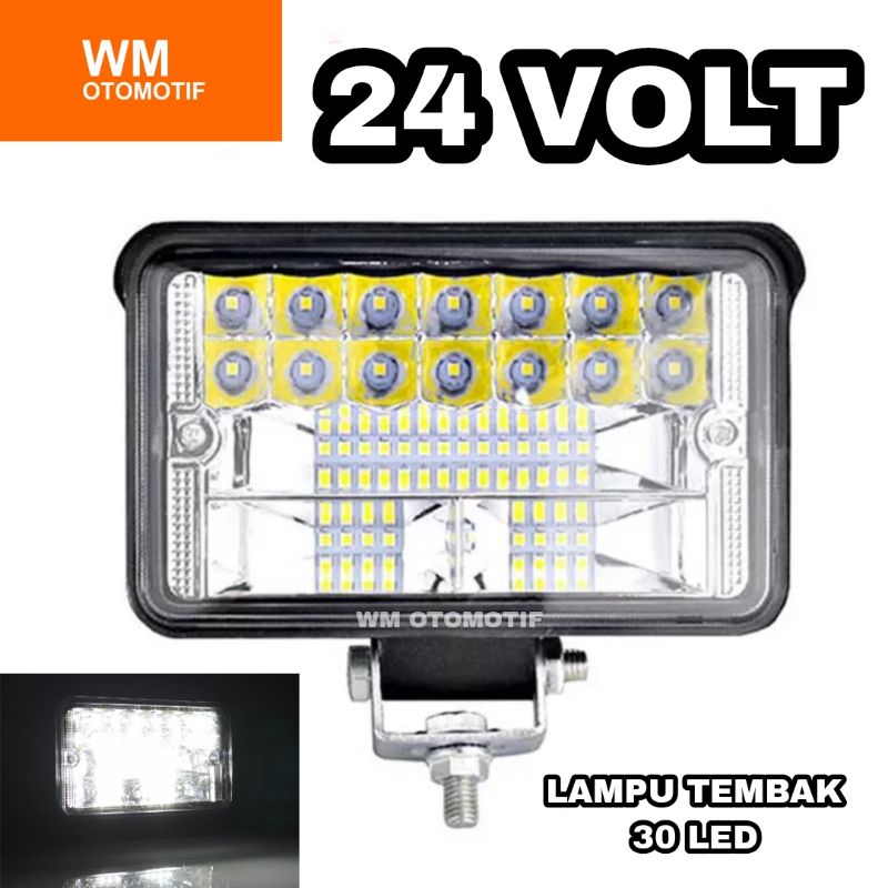 Lampu Tembak Sorot 24 Volt LED CWL 30 Mata CREE Truk Bus Canter Tronton Traktor 4 Inch 3 Kabel Putih Kuning Jauh Dekat 2 Warna High Low Hi Lo Utama Depan Offroad Truck Bis Fuso Hino Tractor Alat Berat Bar Cree LightBar Work Light Motor Mobil White Yellow