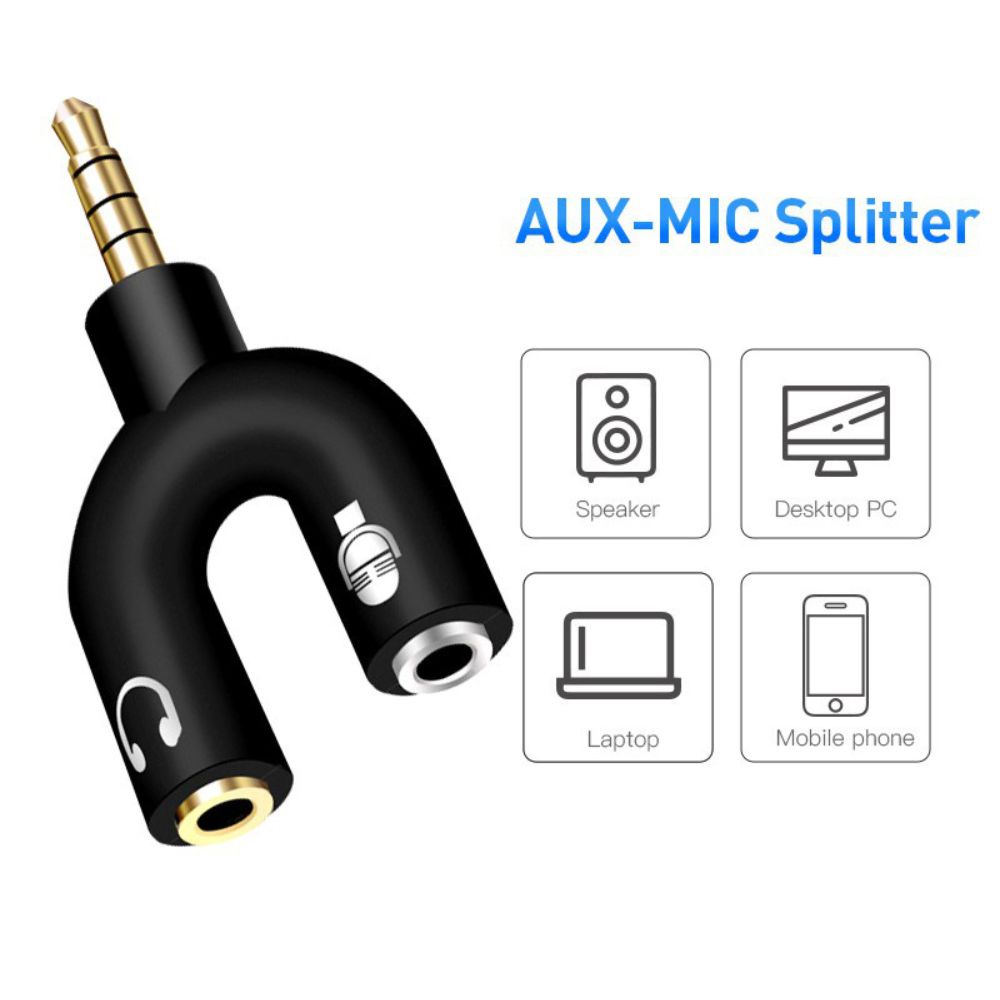 MARKETBIX Penghubung ke Headphone &amp; Mic Audio Splitter U shape 2 in 1 Mic dan audio jack 3.5 mm