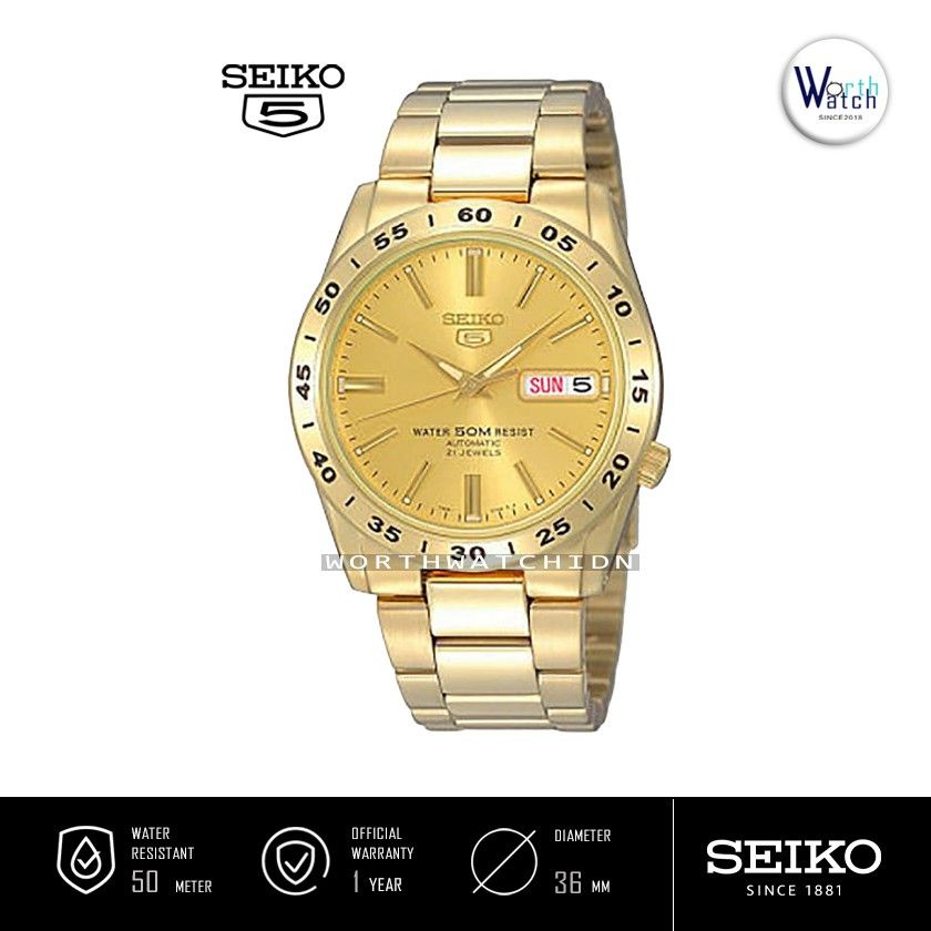 Jam Tangan Pria Otomatis Seiko 5 Automatic Gold Stainless Steel Original SNKE-06-K1