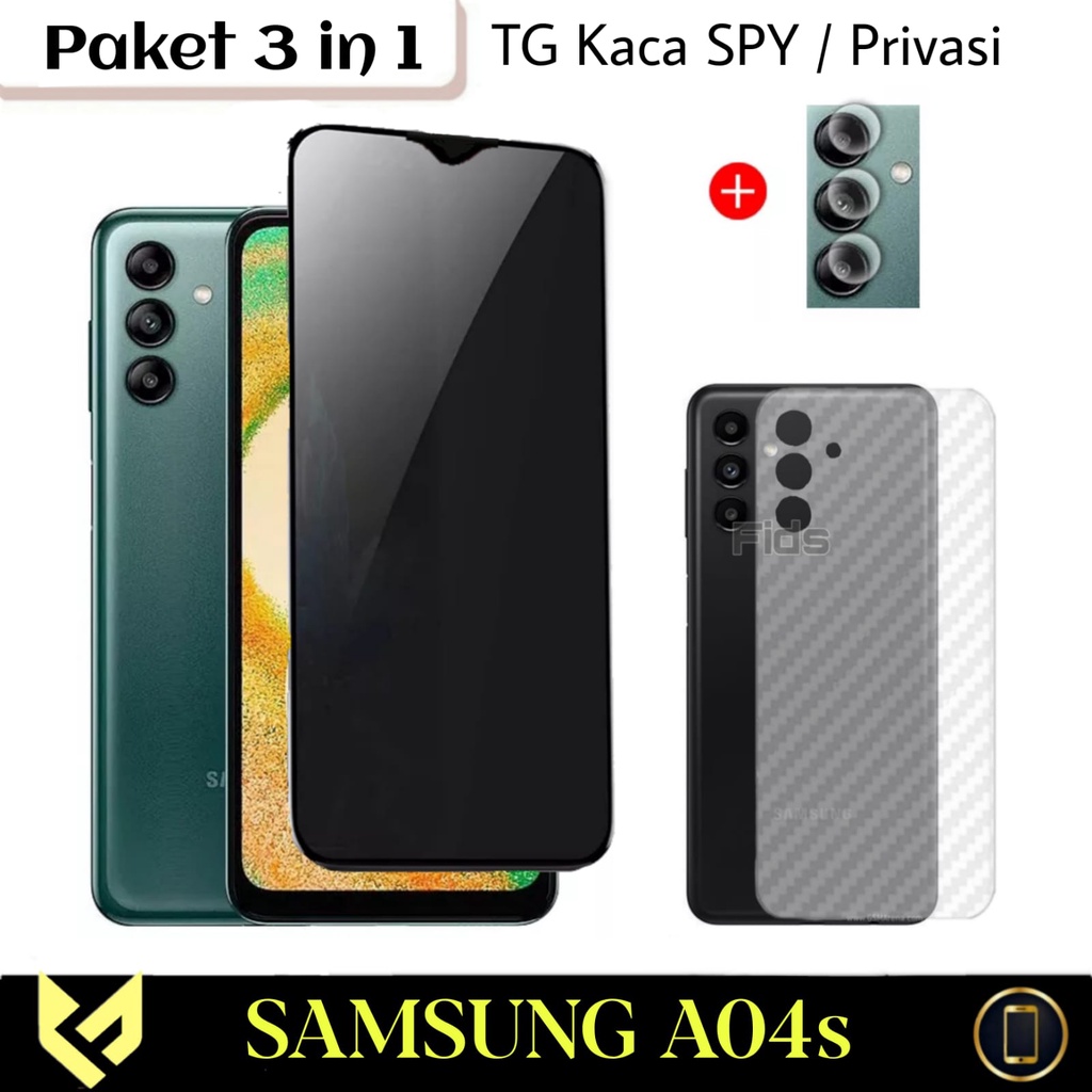 PROMO PAKET 3IN1 Anti Gores Layar For Samsung A04s Free Tempered Glass Camera &amp; Skin Carbon Anti Jamur | Ceramic Anti SPY Anti Blue light Anti Glare  Matte