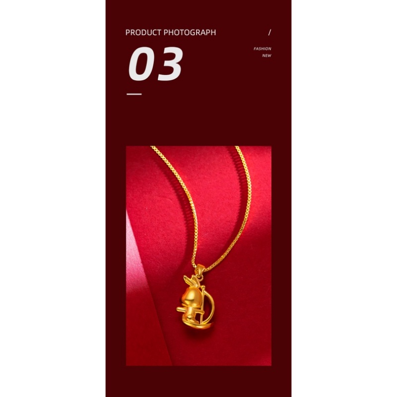 Goldkingdom Perhiasan Fashion 24K Bangkok Aksesoris Ready Stock Lucu Berlapis Emas Asli Kadar 375 Bunny Pendant Kalung Rantai Klavikula Hadiah Terbaik Untuk Wanita