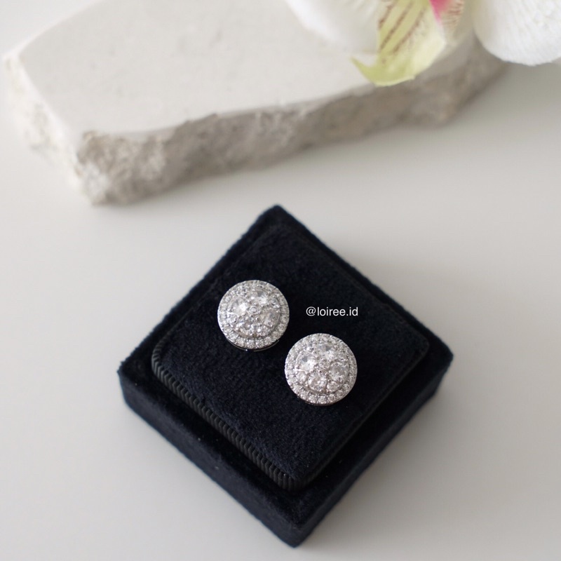 JOLIE | Wedding Collection - Zirconia Round Halo Stud Bridal Earrings - Anting Wanita