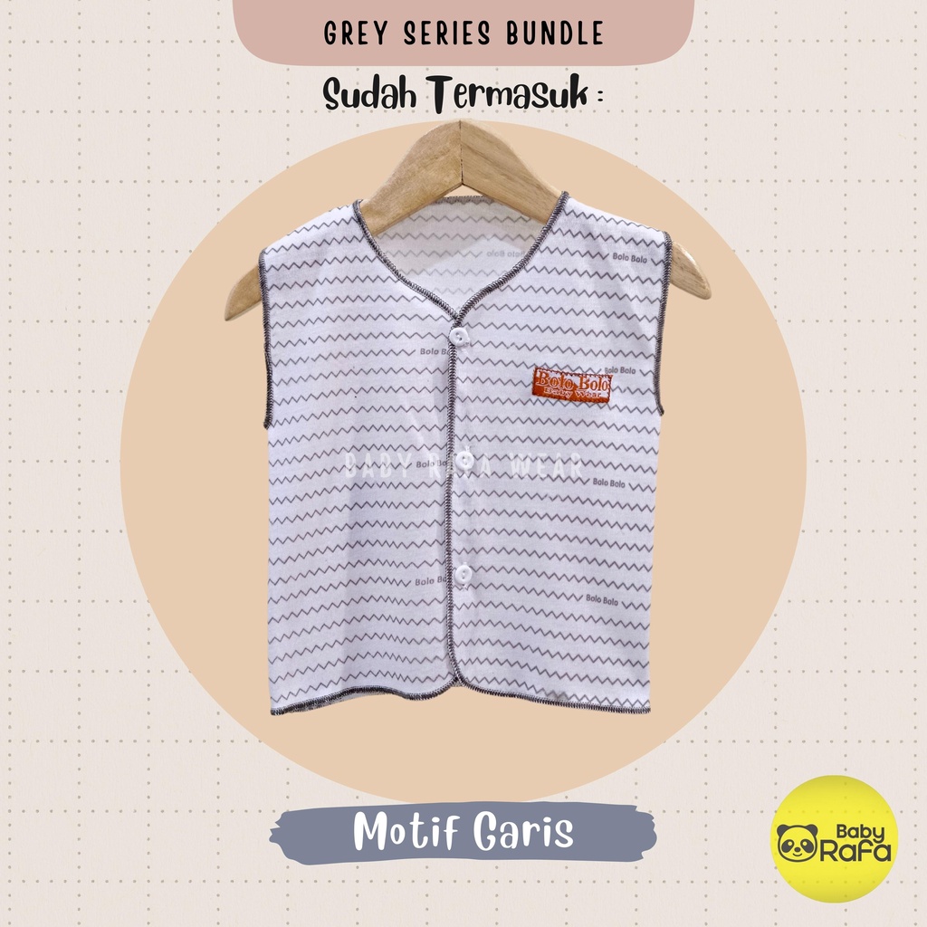 Serian Abu - 3 pcs Baju Bayi Kutung Baru Lahir 0 sd 3 Bulan Grey Series merk SNI Bolo - Bolo