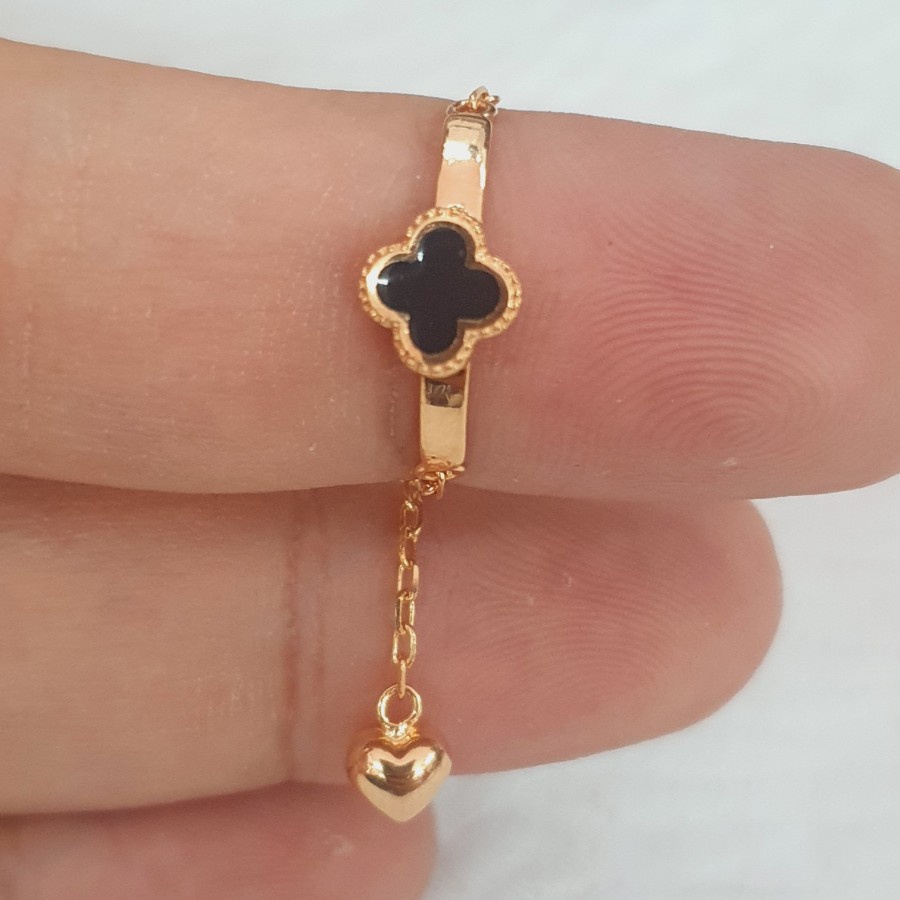 cincin serut model clover hitam variasi love emas 70 % 70% 700 16k