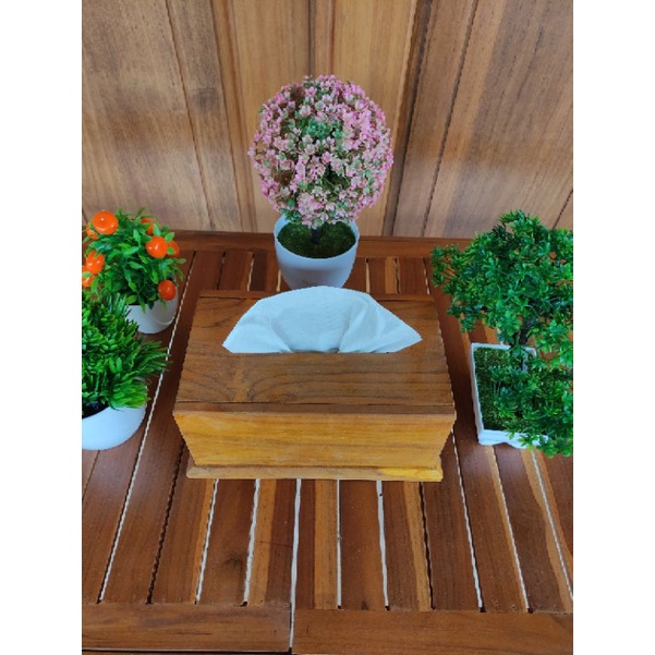 PROMO TEMPAT/WADAH/KOTAK TISSU MINIMALIS UKURAN BESAR DARI KAYU JATI JAWA ASLI