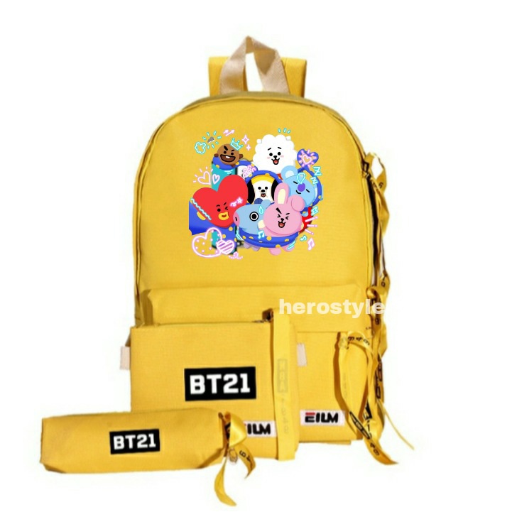 TAS SEKOLAH ANAK PEREMPUAN BT21 SET 3 in 1  BARU POPULER 2022 TAS RANSEL SEKOLAH ANAK RANSEL SEKOLAH ANAK PEREMPUAN BT21 SET 3 in 1