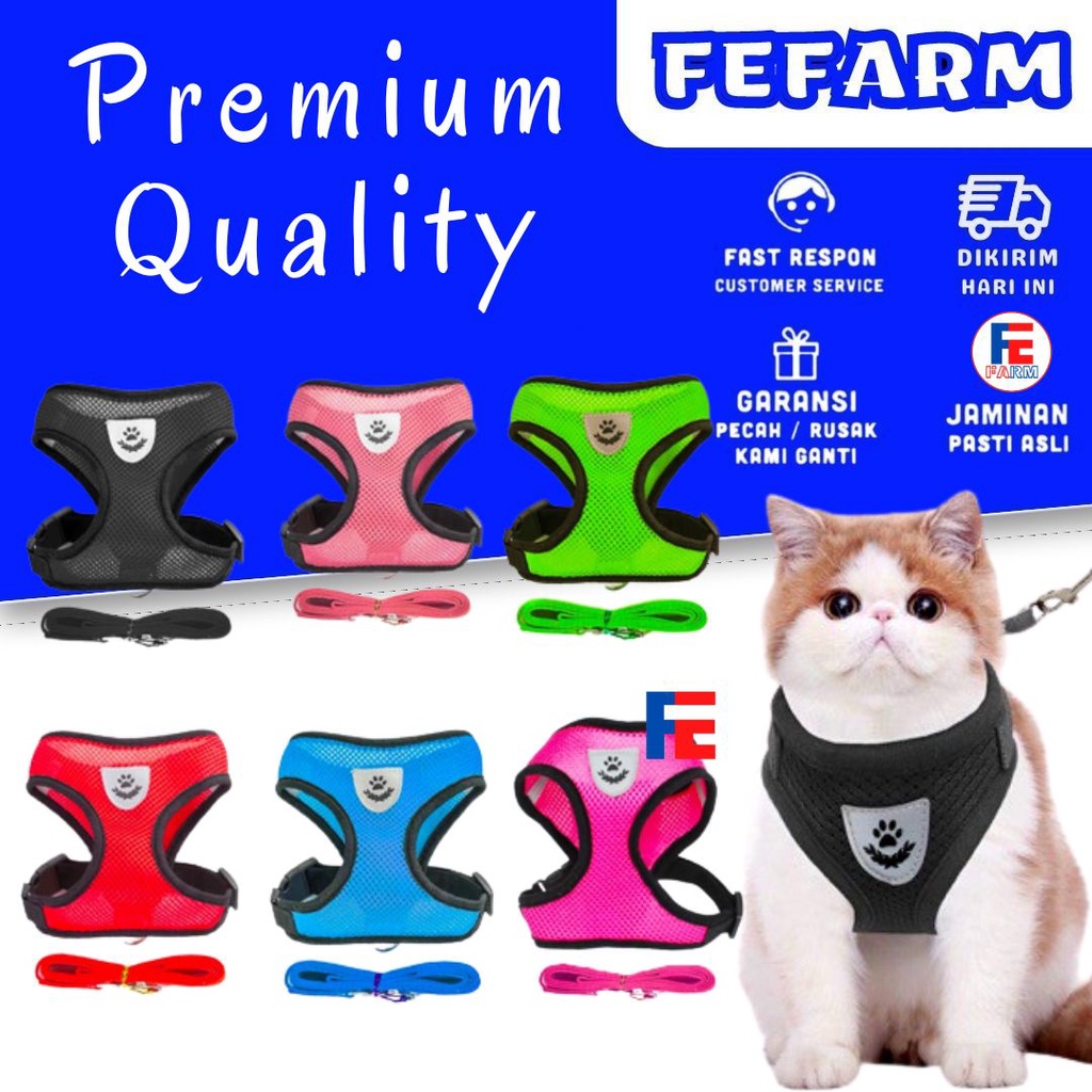 Tali Tuntun Harness Rompi Vest Kucing Anjing Musang Murah Polos FEFARM