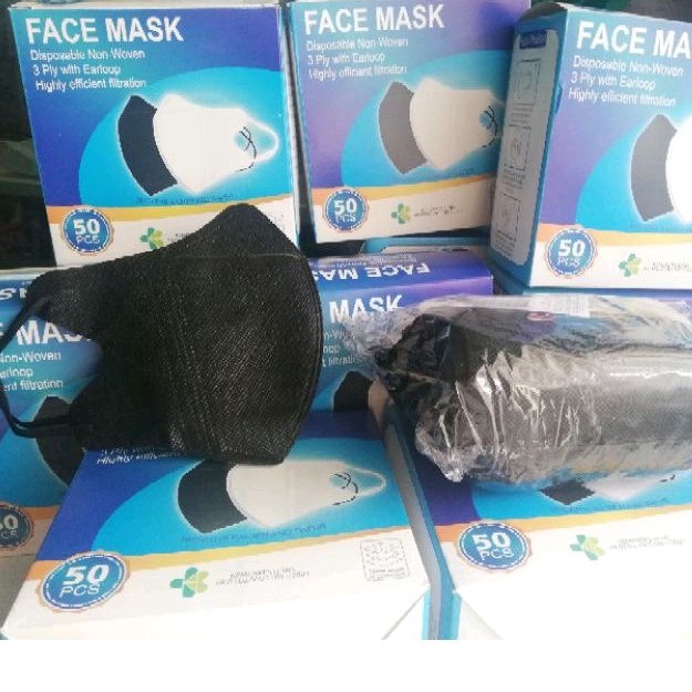 Masker Duckbil 50pcs ( 1 Box) Hitam. duckbill hitam isi 50