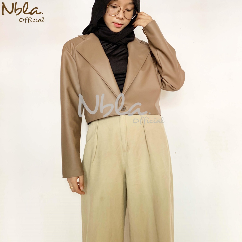 Blazer Wanita Blazer Crop Sintetis Cokelat Blazer Casual Wanita Crop Blazer Kulit Wanita Jaket Wanit