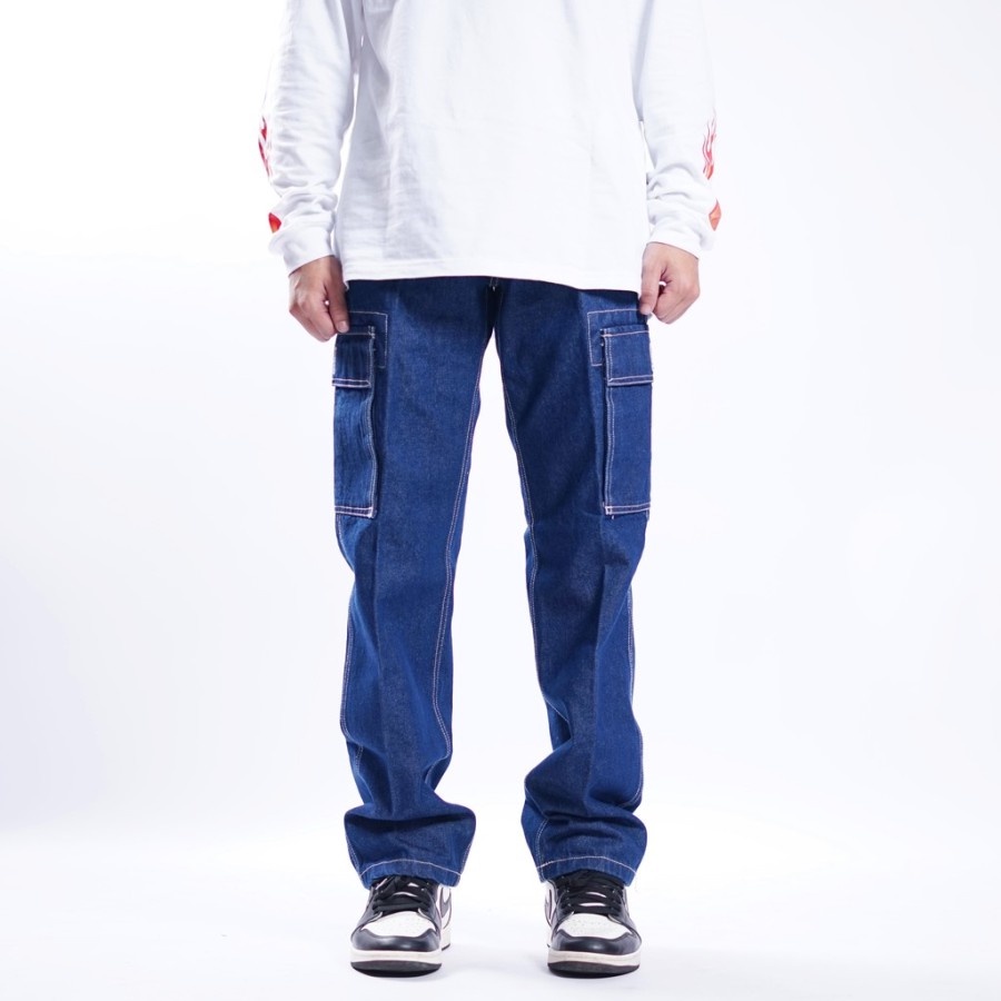 Superego Celana Cargo Pants Jeans Reguler Denim Navy V2