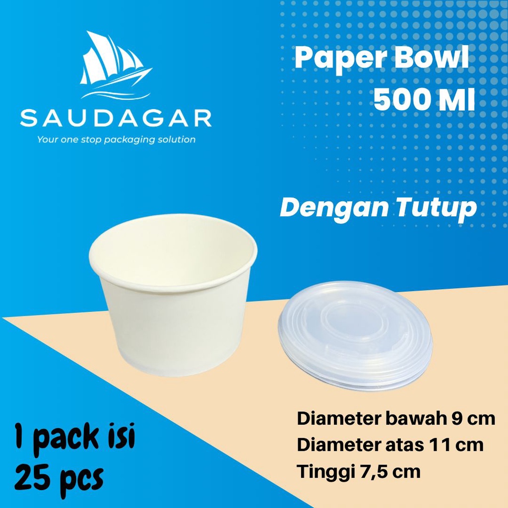 Paper Rice Bowl 500 ml / Mangkok Kertas Dengan Tutup