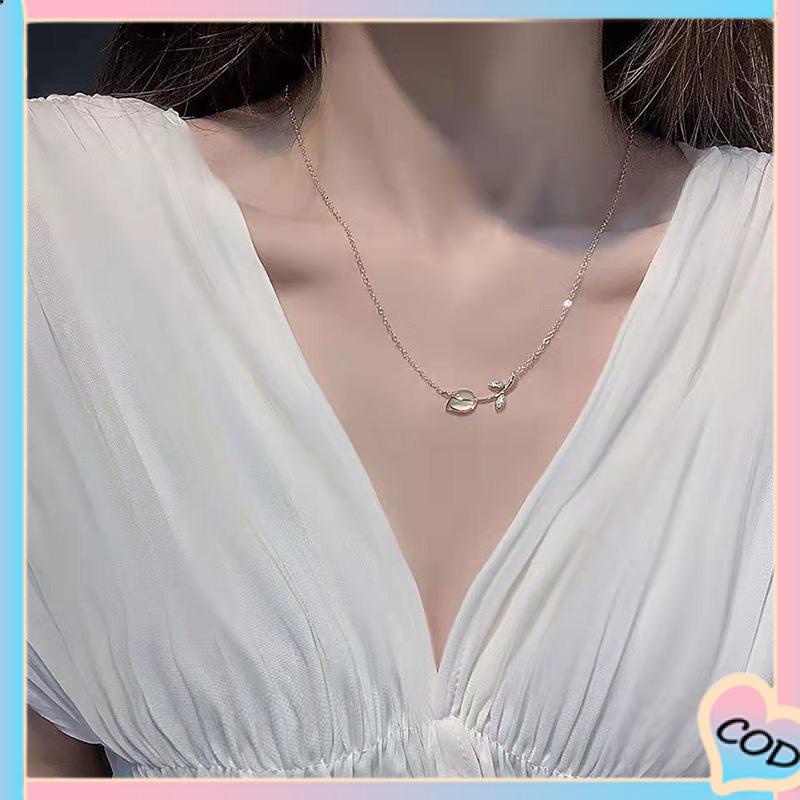 COD❤️Kalung Choker Liontin Bunga Mawar Gaya Korea Untuk Wanita-A.one