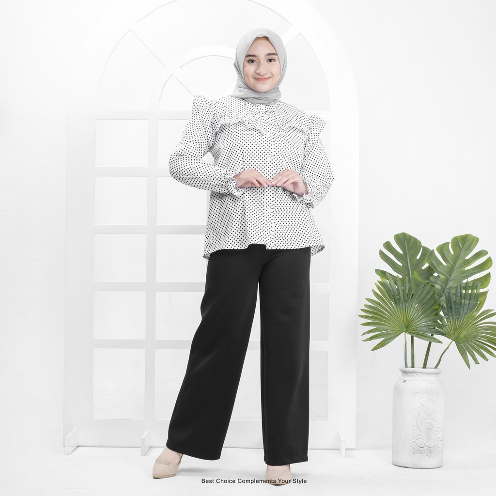 Dotyla Blouse Kemeja Basic Wanita Bahan Katun Shirt Motif Polkadot by Mahyra