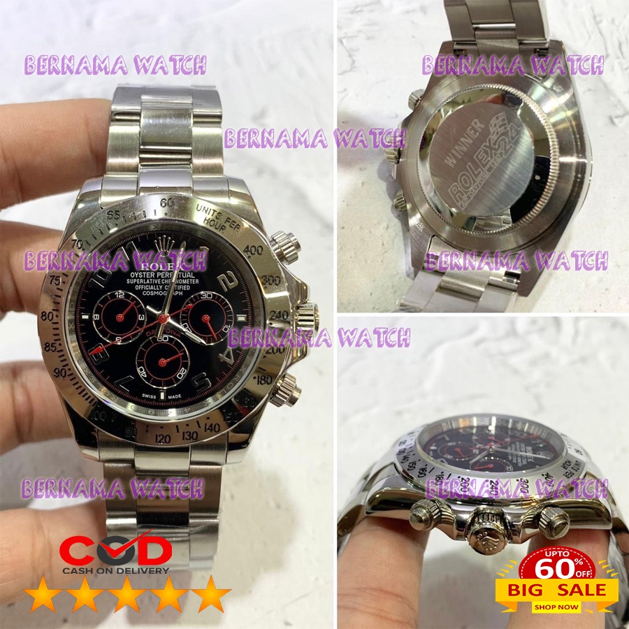 JAM TANGAN PRIA ROLEX DAYTONA SILVER ASIAN ETA BOX ORI WARRANTY 1 YEAR