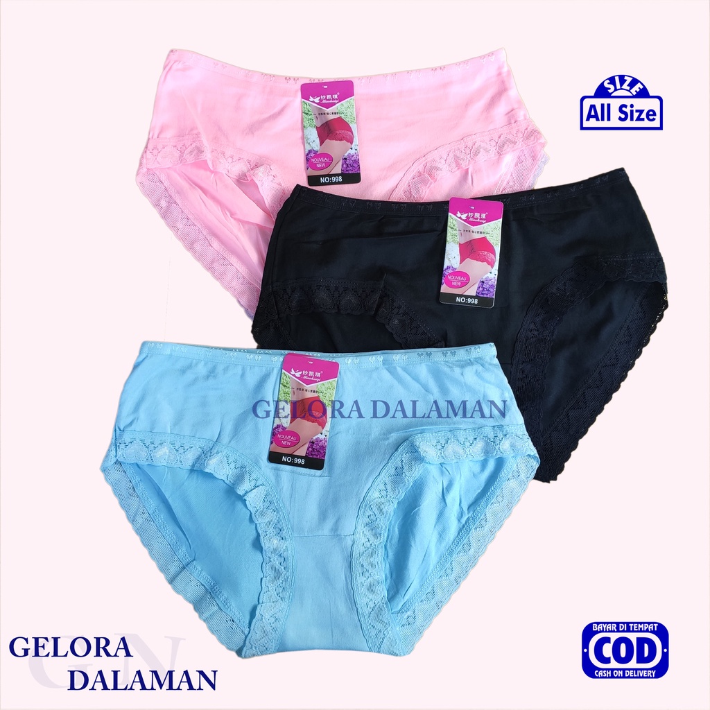 3Pcs Celana Dalam Wanita CD Perempuan Renda