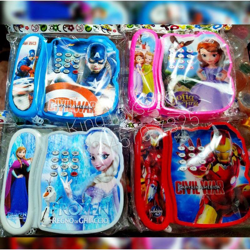 Mainan Anak Suara Bonus Batrai Frozen Ironman Captain America Sophia HP Telpon Kado Pontianak Lampu