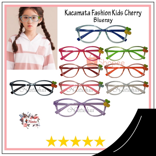 Kacamata Anak Anti Radiasi/Blue Light Untuk Komputer/Handphone Frame Motif Cherry Kaca Mata Kids Blue-ray (Design Korea) Laki-laki &amp; Perempuan NOCASE