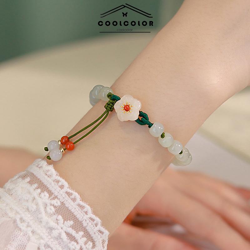 COD❤️Jade Bead Gelang Kecil Peach Blossom Woven Perempuan Desain Niche Mahasiswa Pacar Hadiah- cl