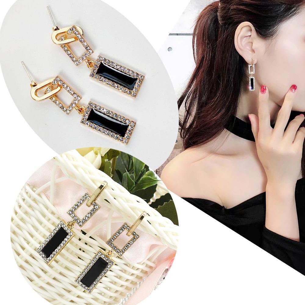 AN349 Anting anting earrings earring anting-anting tusul panjang glamor Drop Kotak hitam Wanita Warn
