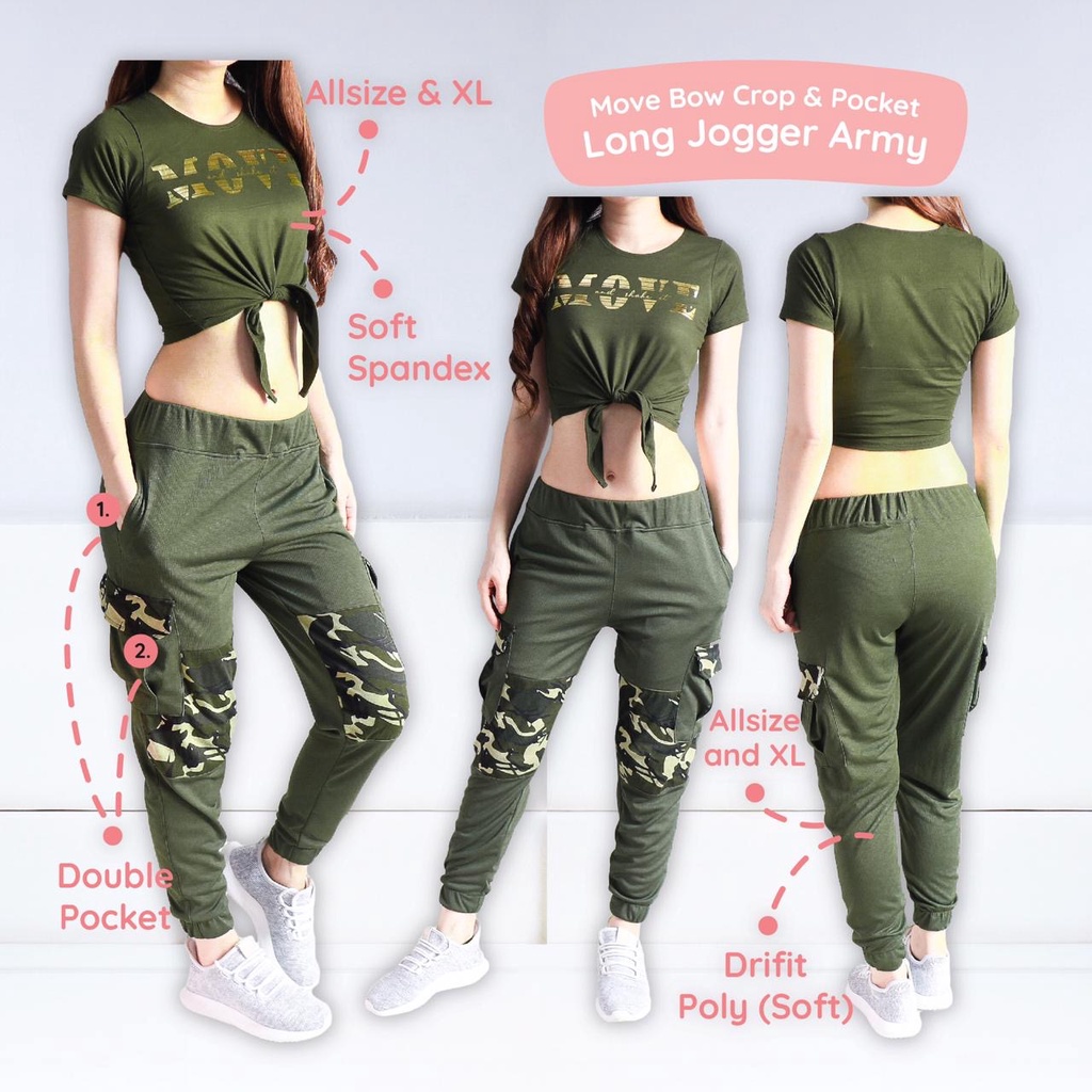 BAJU DAN CELANA JOGGER MOVE ARMY NAVY setelan senam joger panjang zumba aerobik fitness gym sepeda