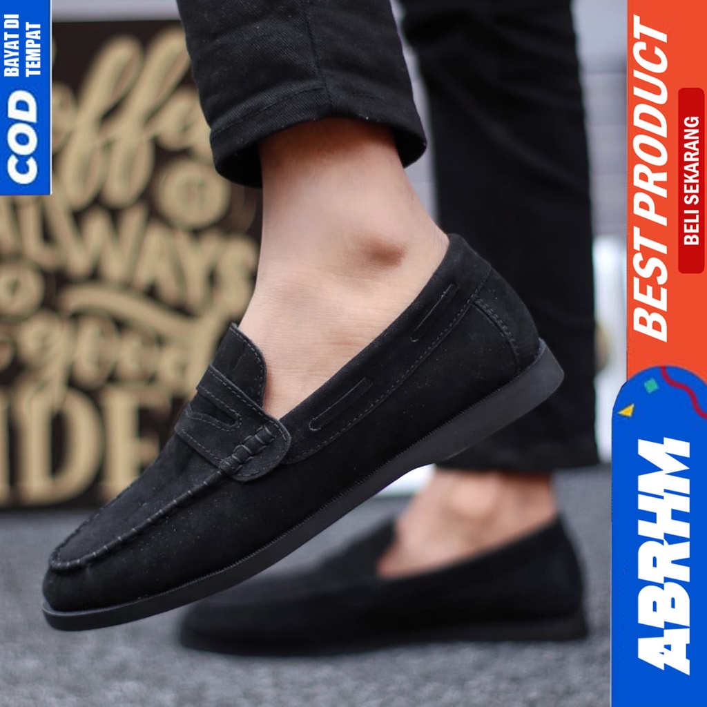 Sepatu Formal Pantofel Kerja Kantor Casual Santai Hitam Pria Abrhm Domin