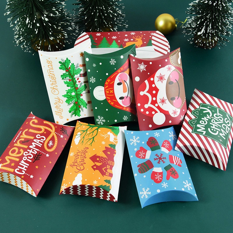 10pcs Kotak Permen / Cokelat / Snack Desain Merry Christmas Untuk Hadiah Natal / Tahun Baru