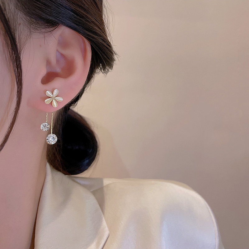 Anting Tusuk Gantung Bahan Sterling silver 925 Desain Bunga Hias Opalzircon Gaya Mewah Untuk Wanita